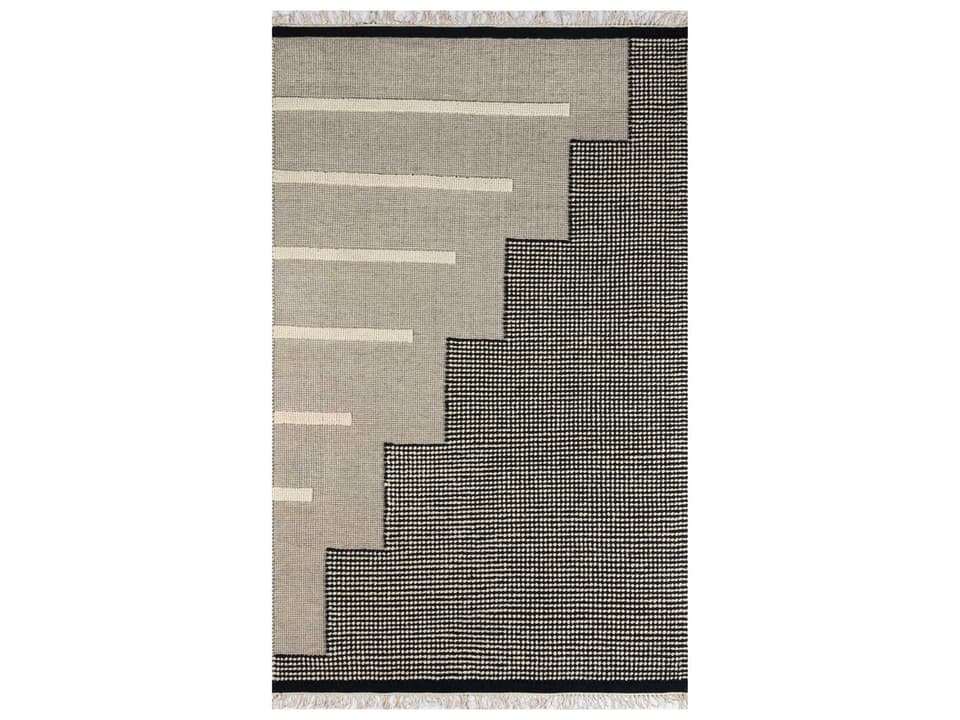 Karl Hand Woven Wool Cotton Area Rug in Black with Nubby Texture