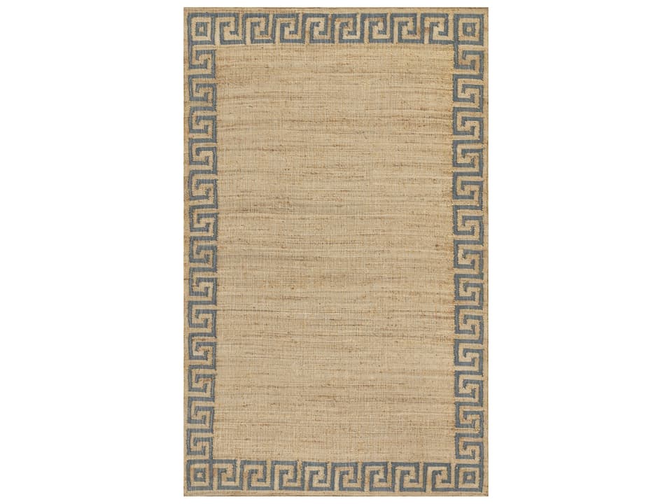 Orchard Bordered Hand-Woven Jute and Wool Area Rug in Blue