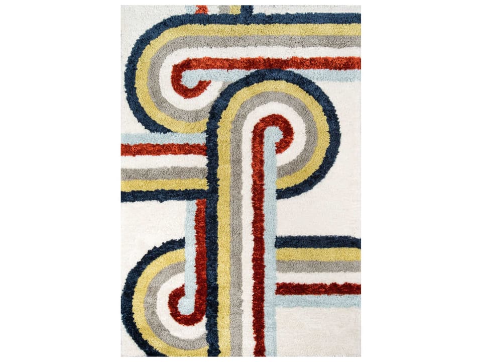 Retro Shag Geometric Area Rug Multi-Color Polyester