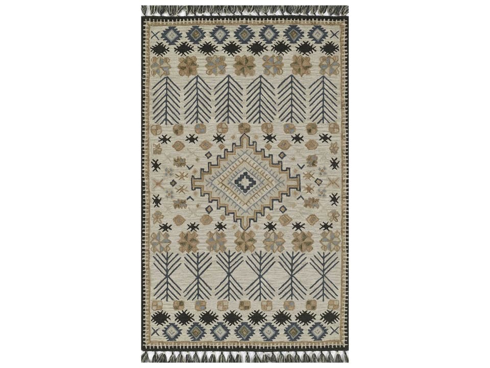 Tahoe Geometric Tribal Hand Hooked Wool Area Rug in Ivory