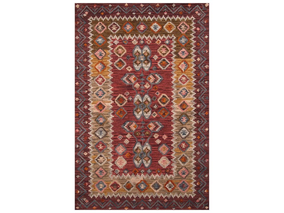 Tangier Hand-Tufted Wool Area Rug with Traditional Kazak Patterns Red