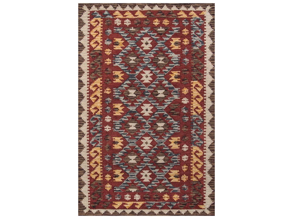 Tangier Red Wool Hand-Tufted Area Rug with Kazak Patterns