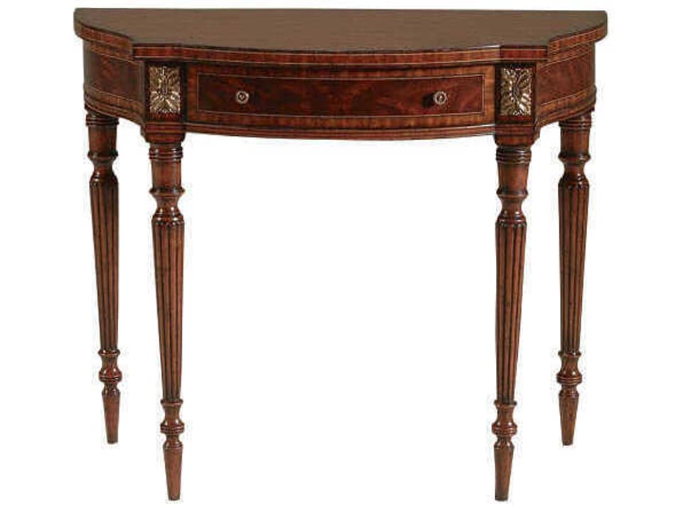 Reed Demilune Wood Regency Console Table in Mahogany