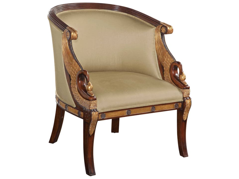 Swan Upholstered Accent Armchair with Gold Leaf Accents