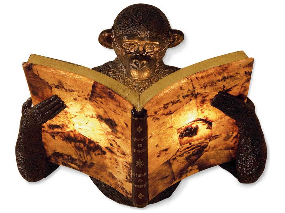 Monkey Wall Sconce in Verdigris Patina Brass and Leather