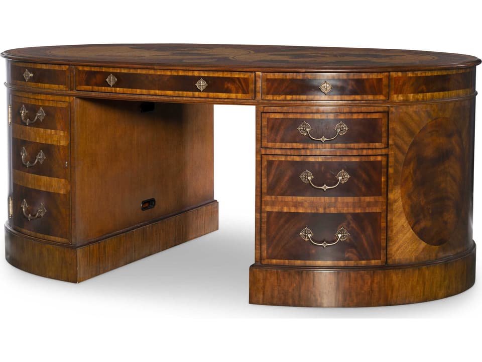 Map Partner's Oval Executive Desk in Aged Regency Finish