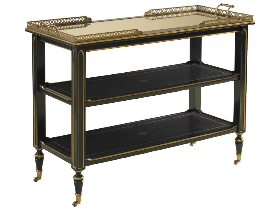 Trolley Serving Cart with Black Ambassador Leather Inlay and Brass Accents