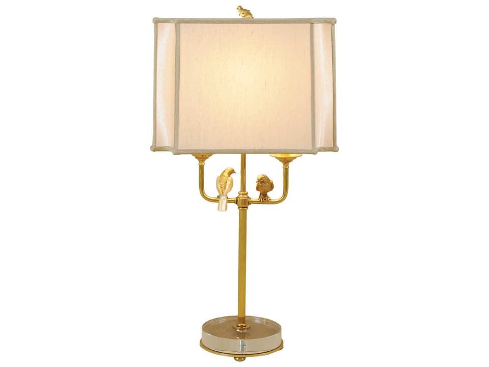 Perch 1-Light Table Lamp in Amber Finished Brass with Mother of Pearl Inlay