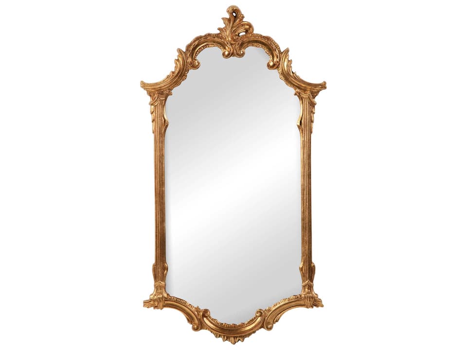 Cartouche Arched Wall Mirror in Antiqued Gold Metal Leaf
