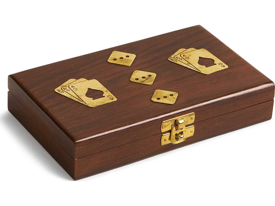 Maitland-Smith Card Box with Dice in Indian Rosewood and Satin Brass