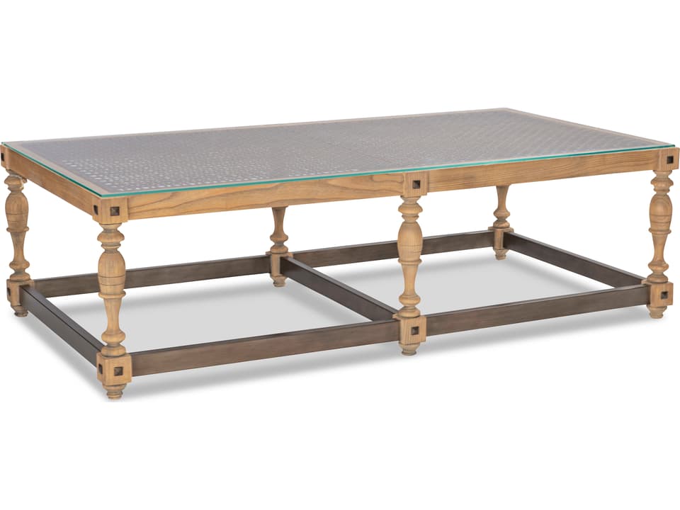 Riempie Rectangular Glass Coffee Table with Wood and Metal Base