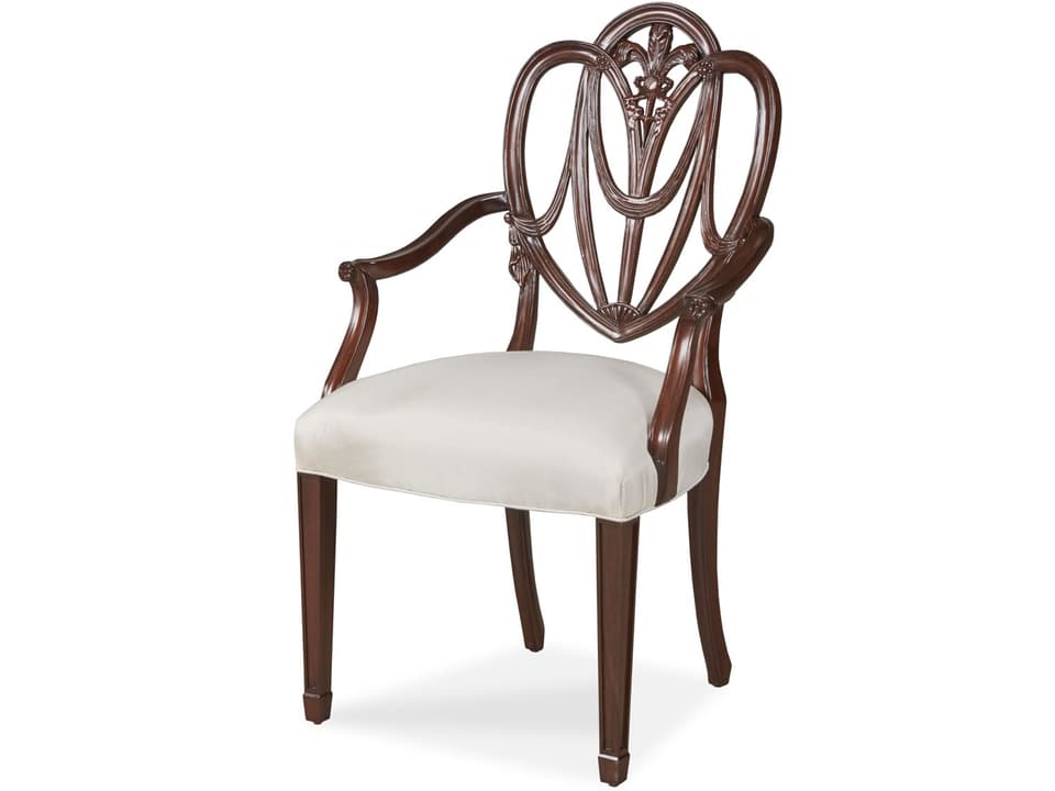 Heart Upholstered Dining Armchair in Polished Mahogany with Pearl Silk