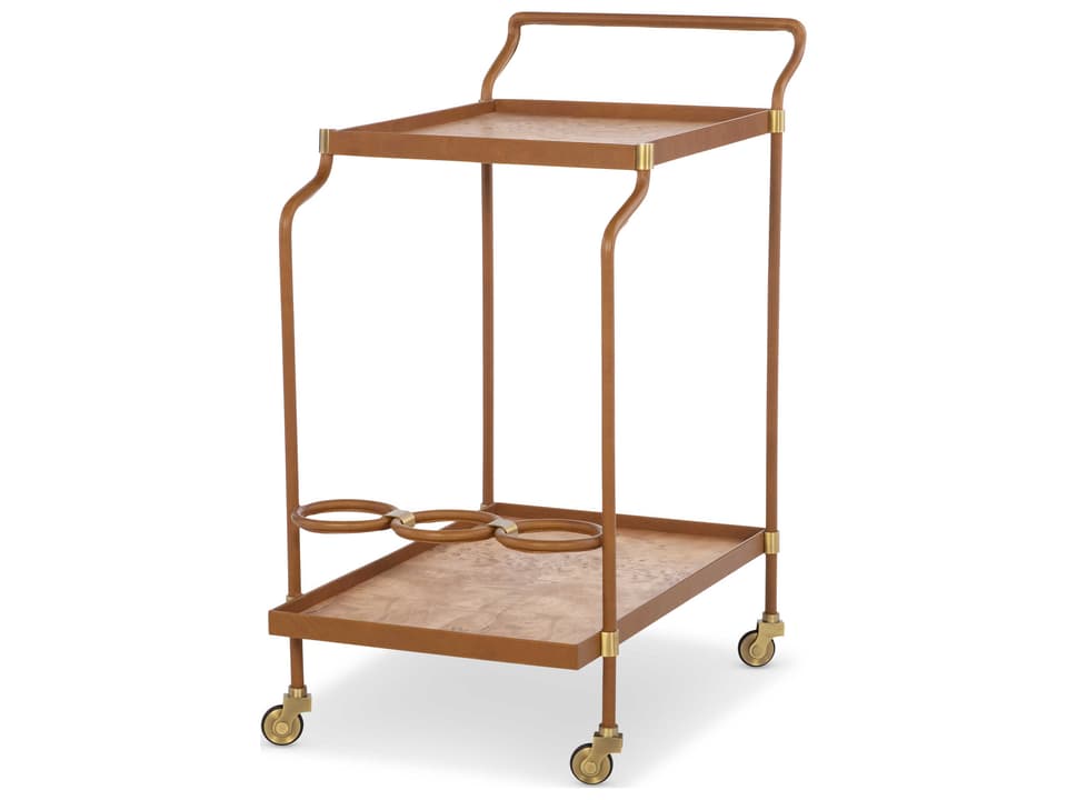Dash Bar Cart with Bleached Burl and Leather Accents