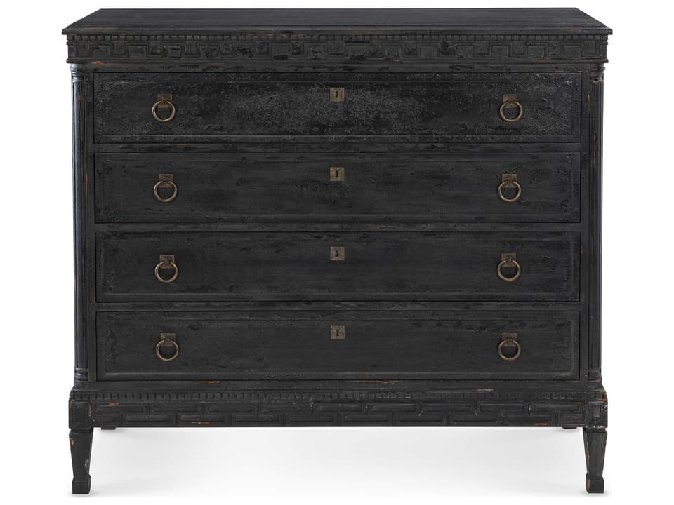 Maitland-Smith Tate Four-Drawer Accent Chest in Weathered Black with Brass Hardware