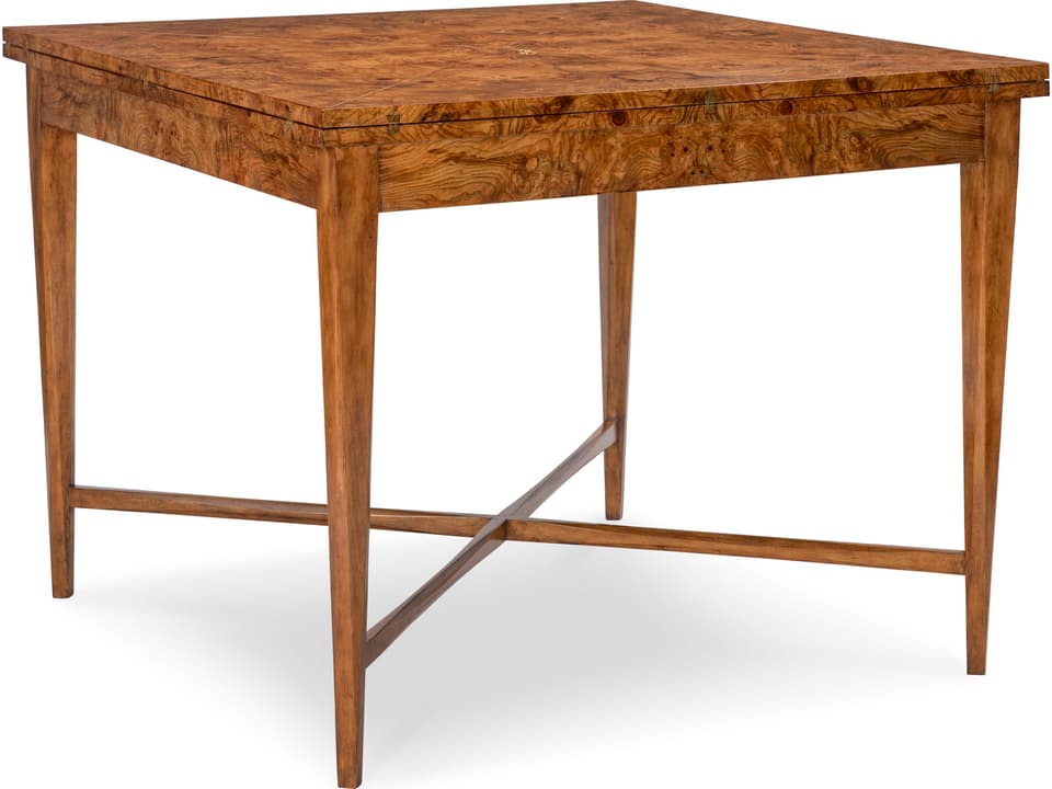 Maitland Smith Blade Hexagonal Game Table — Burl Walnut Ash Tooled