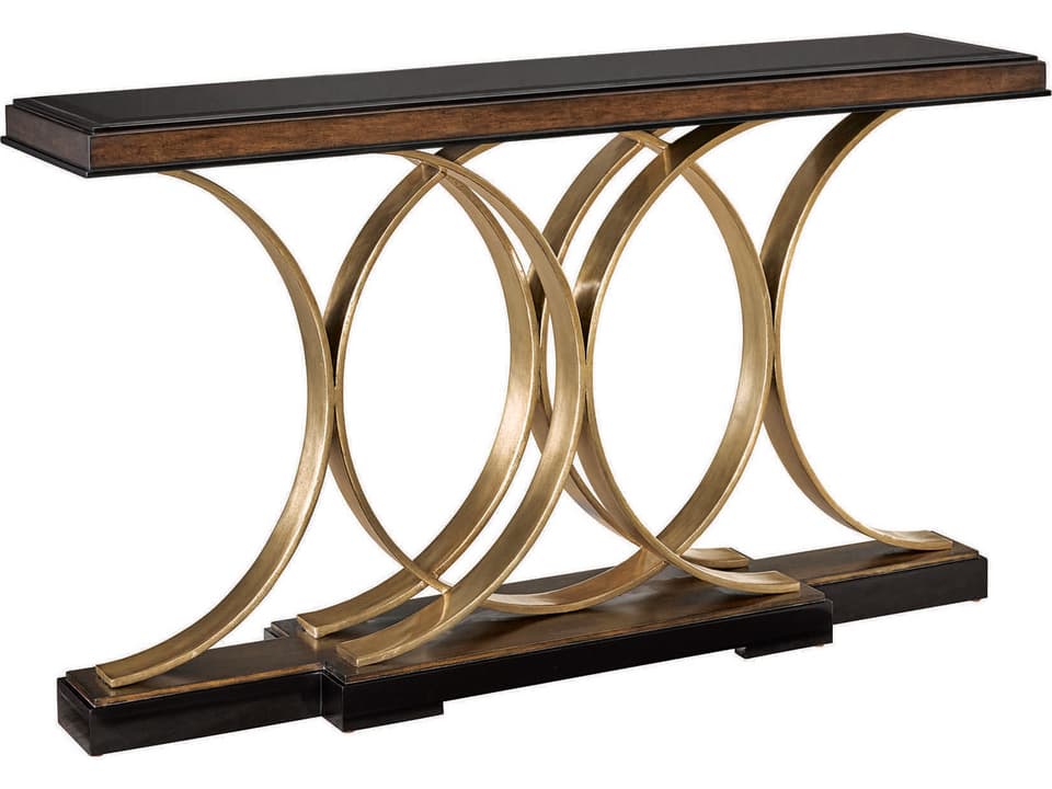 Lyric Rectangular Console Table Glass Top Brass Base