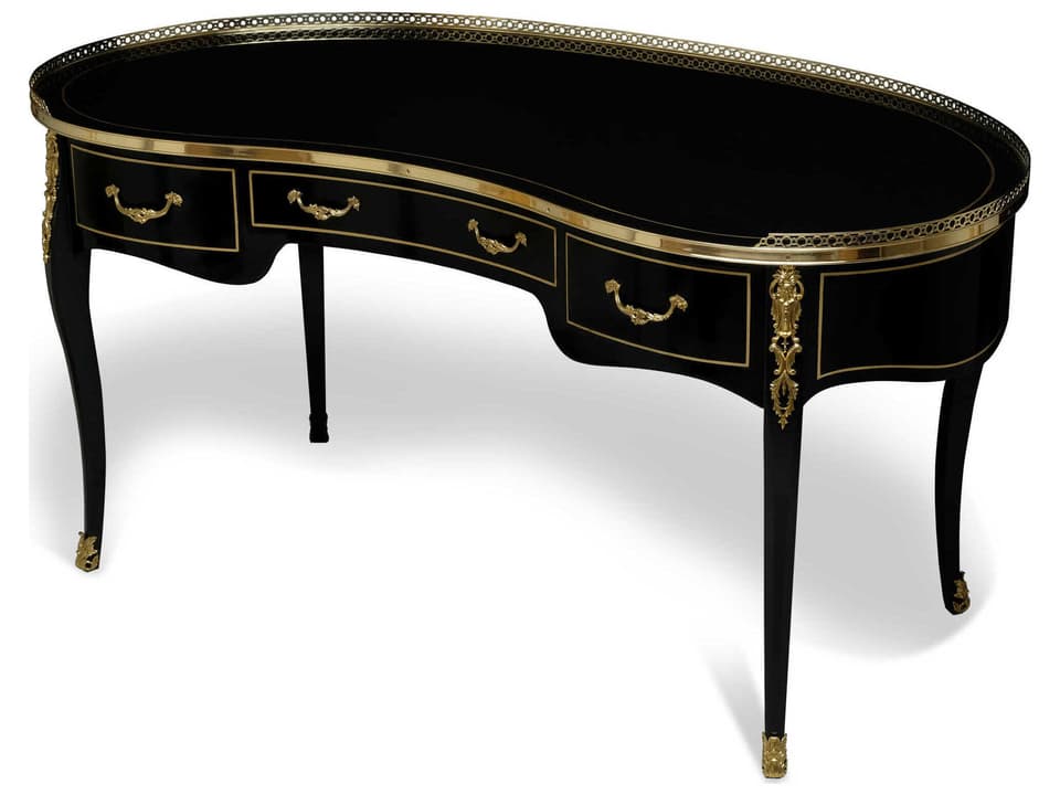 Eclipse Ebonized Kidney Shaped Secretary Desk with Gold and Brass Accents
