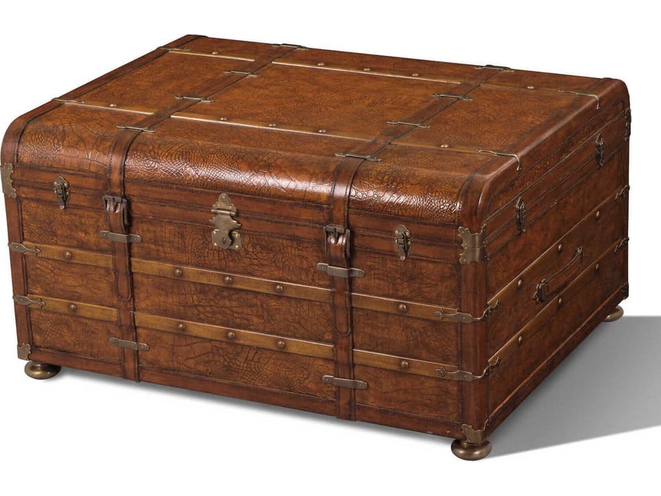 Cutlass Faux Crocodile Leather Storage Trunk with Brass Accents