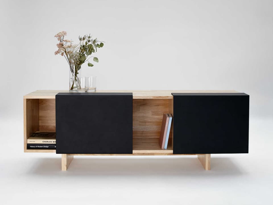LAXseries Rectangular Ash Wood Matte Black Console Table