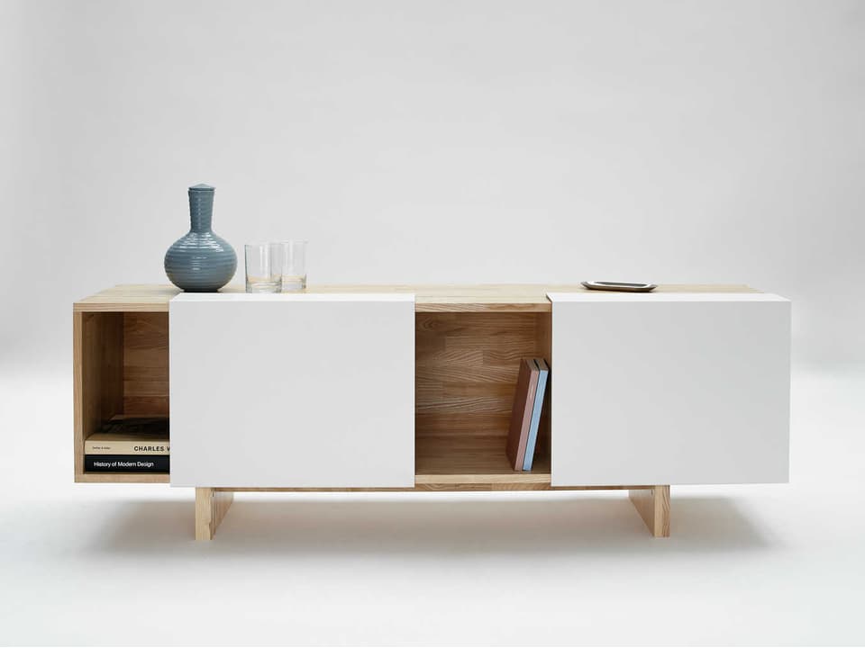 LAXseries Rectangular Ash Wood Console Table with Matte White Panels