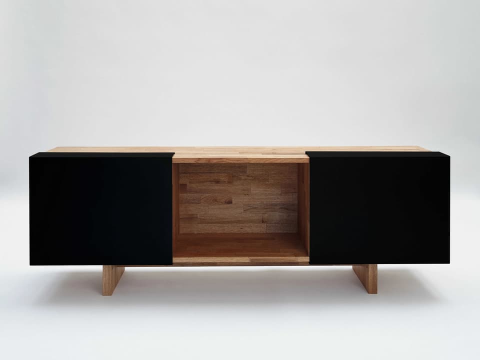 LAXseries Rectangular Wood Walnut Matt Black Console Table