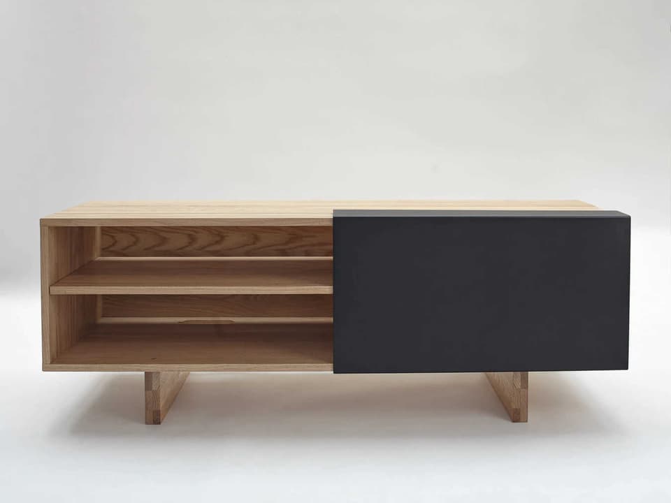 LAXseries 58-Inch Ash Wood Media Console with Matte Black Panel