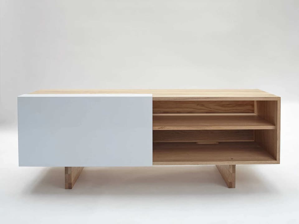 LAX 58-Inch Ash Wood Matte White Media Console