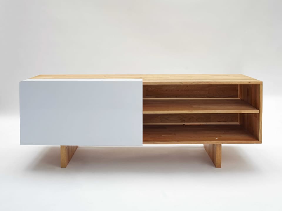 LAXseries 58-Inch Walnut Media Console with Gloss White Panel