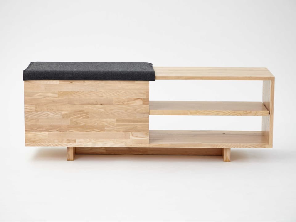 LAXseries Ash Wood Storage Bench with Black Felt Seat
