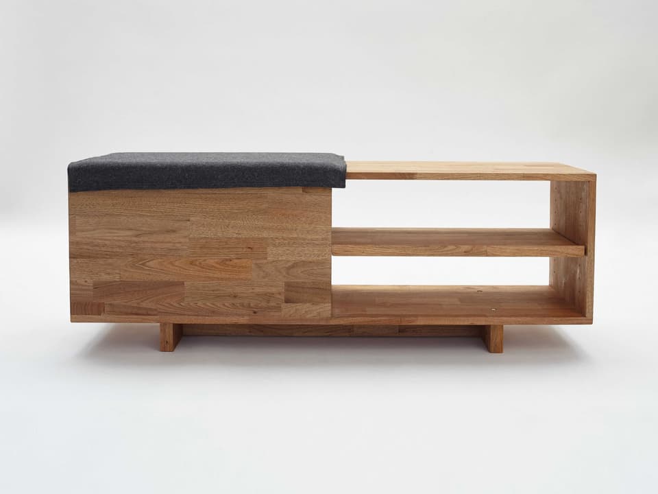 LAX Series English Walnut Storage Bench with Natural Felt Seat