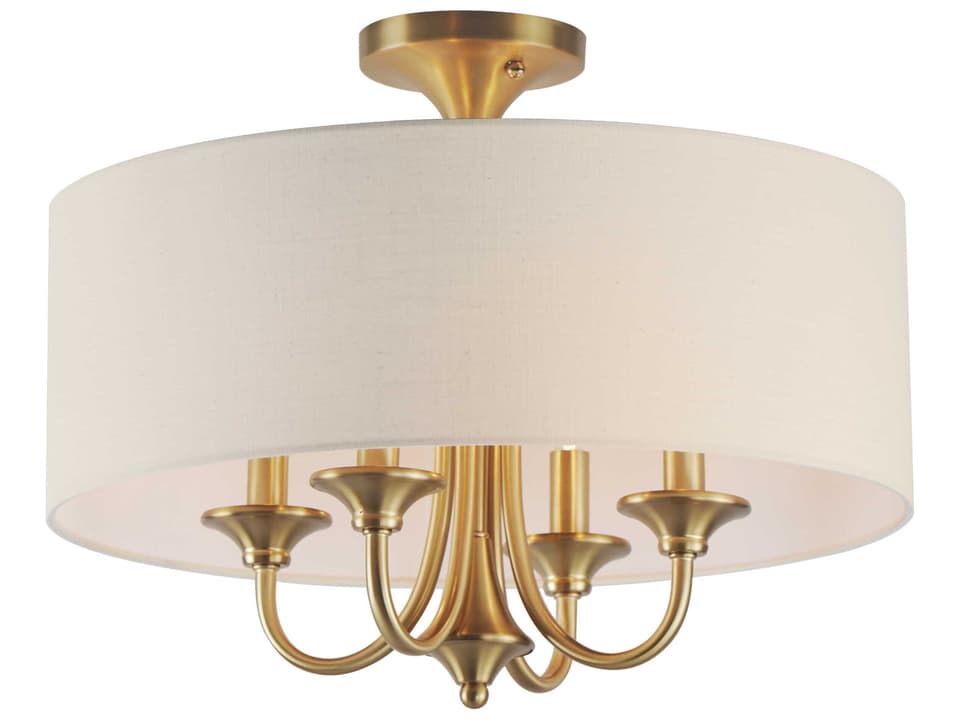 Bongo 4-Light Semi-Flush Mount Ceiling Light in Natural Aged Brass with Oatmeal Linen Shade