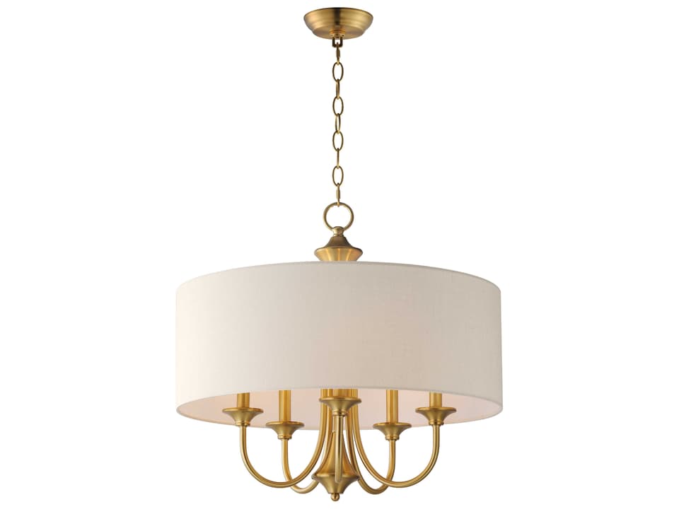 Bongo 5-Light Drum Pendant Light in Natural Aged Brass with Oatmeal Linen Shade