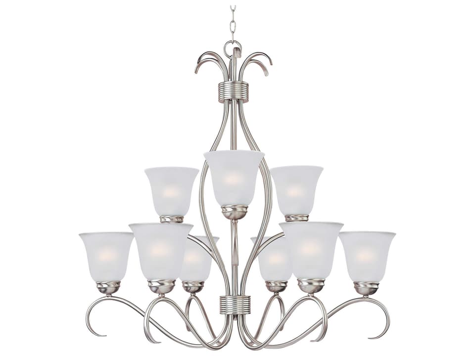 Basix 9-Light Chandelier in Satin Nickel with Frosted Glass