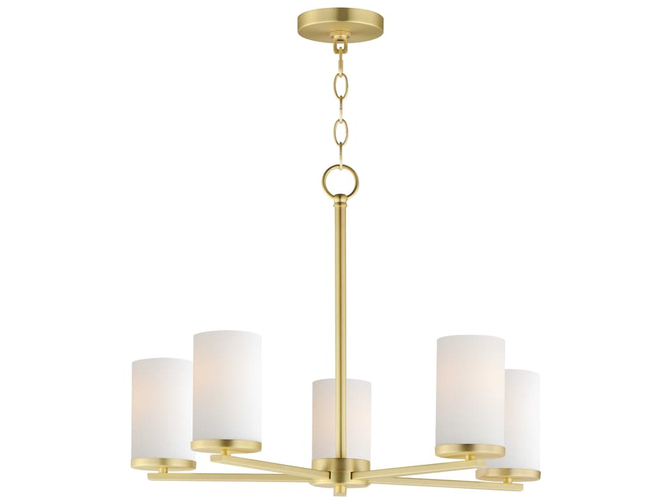 5-Light Lateral Chandelier in Satin Brass with Satin White Glass