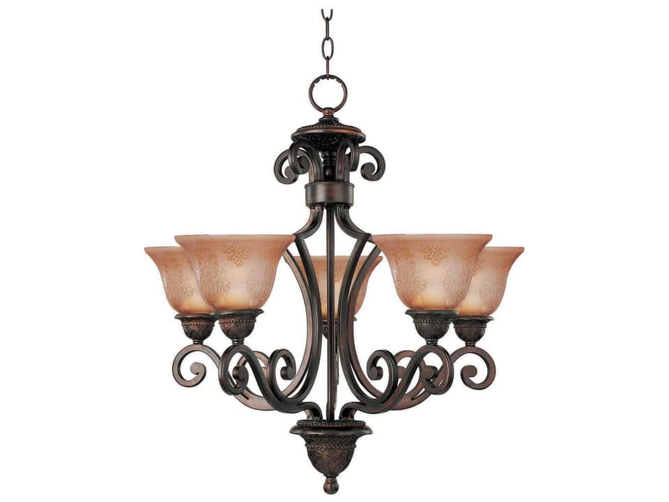 Symphony 5-Light Chandelier in Oil Rubbed Bronze with Screen Amber Glass