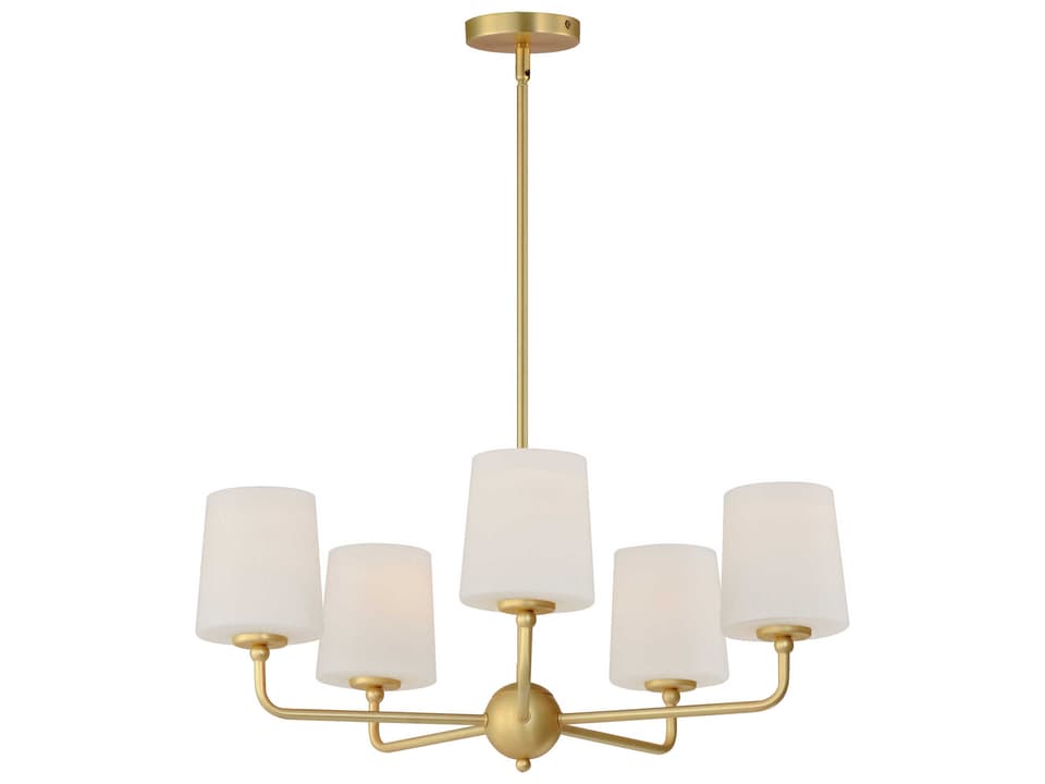 5-Light Bristol Chandelier in Satin Brass with Satin White Glass