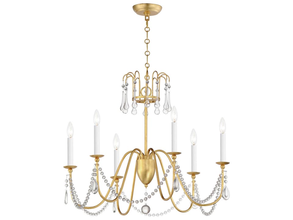 Plumette 6-Light Gold Leaf Crystal Candelabra Chandelier