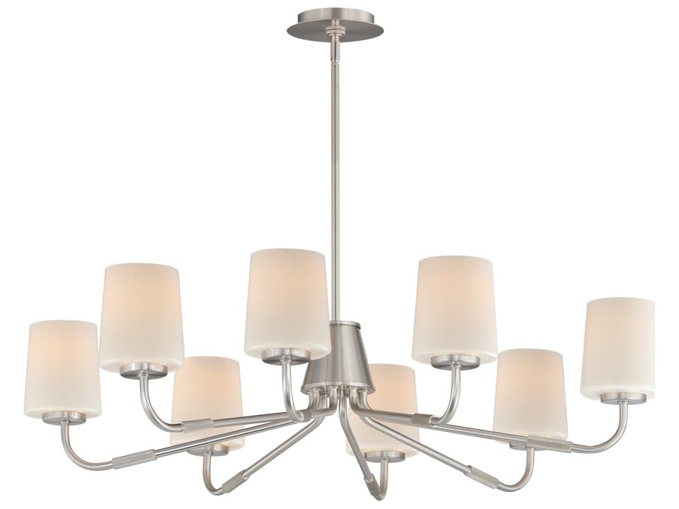 8-Light Durham Chandelier in Satin Nickel with White Glass