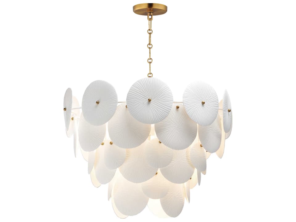 Isla 5-Light Natural Aged Brass Pendant Light with White Ceramic Shade