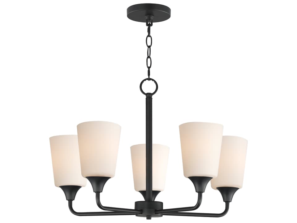 Hudson 5-Light Chandelier with Satin White Glass in Black