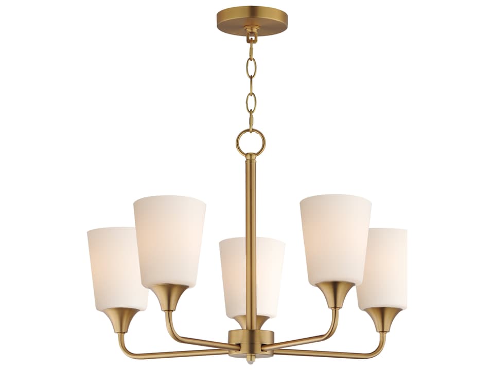 Hudson 5-Light Chandelier with Satin White Glass Shade Natural Aged Brass