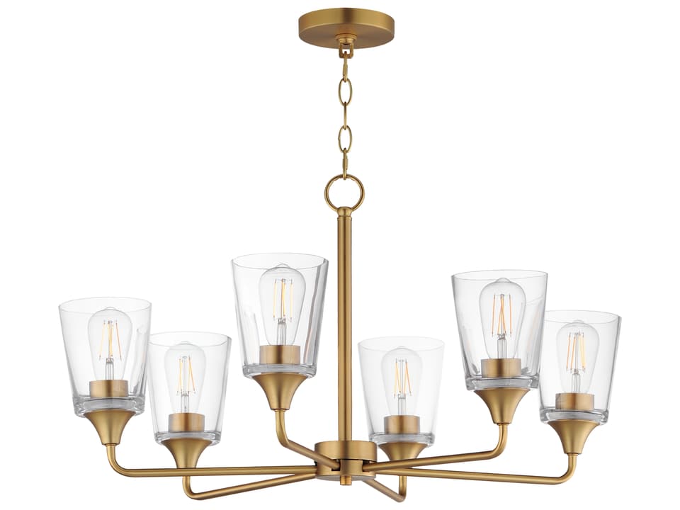 Hudson 6-Light Chandelier in Natural Aged Brass with Clear Glass