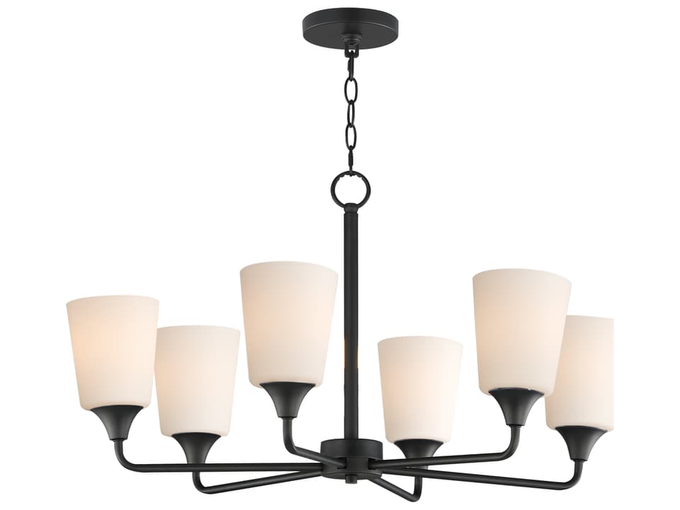 Hudson 6-Light Chandelier in Black with Satin White Glass