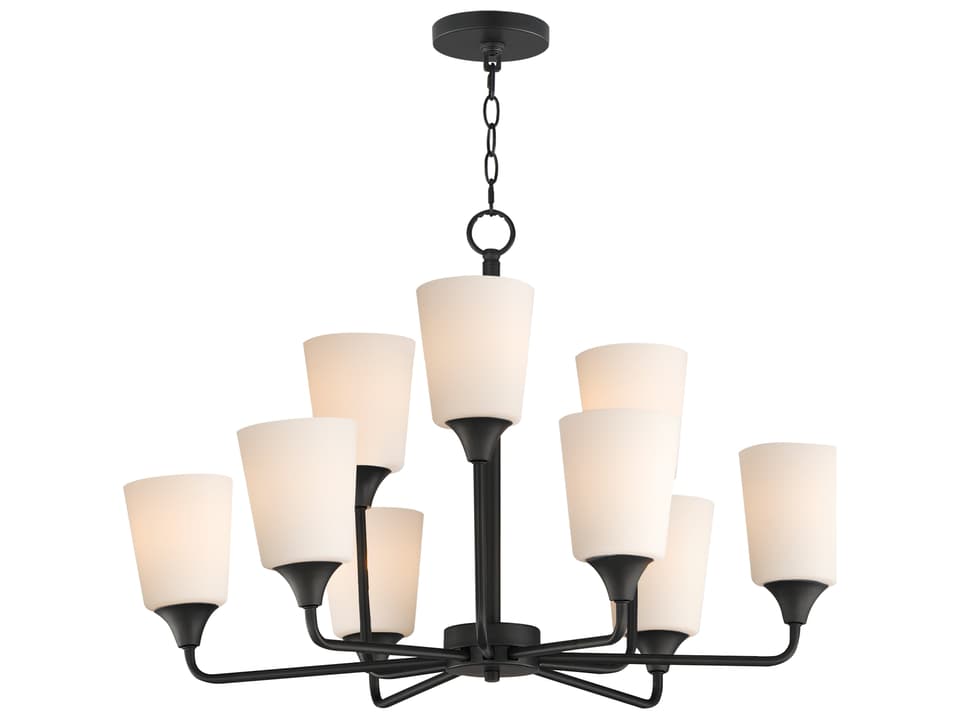Hudson 9-Light Multi-Tier Chandelier in Black with Satin White Glass