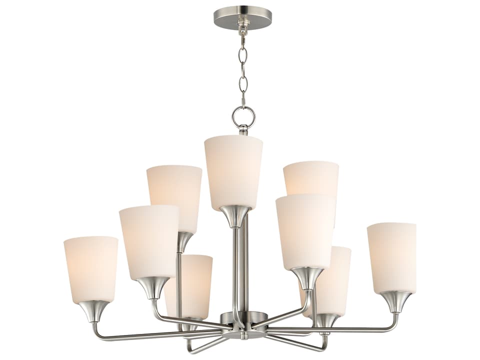 Hudson 9-Light Tiered Chandelier in Satin Nickel with Satin White Glass