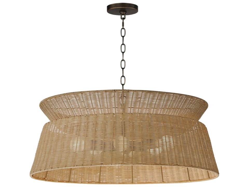 6-Light Tulum Chandelier in Dark Bronze and Rattan