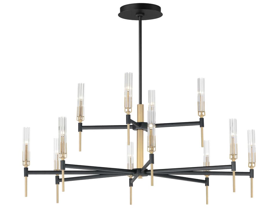 12-Light Flambeau Tiered LED Chandelier in Black Antique Brass