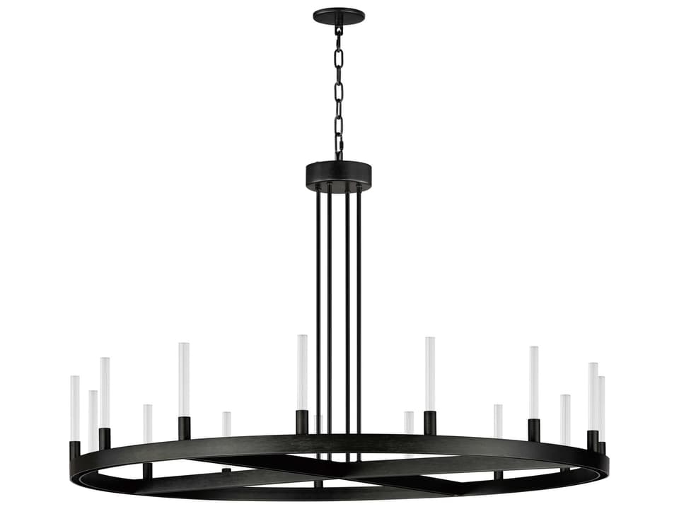Ovation 15-Light LED Chandelier in Black with Ribbed Glass
