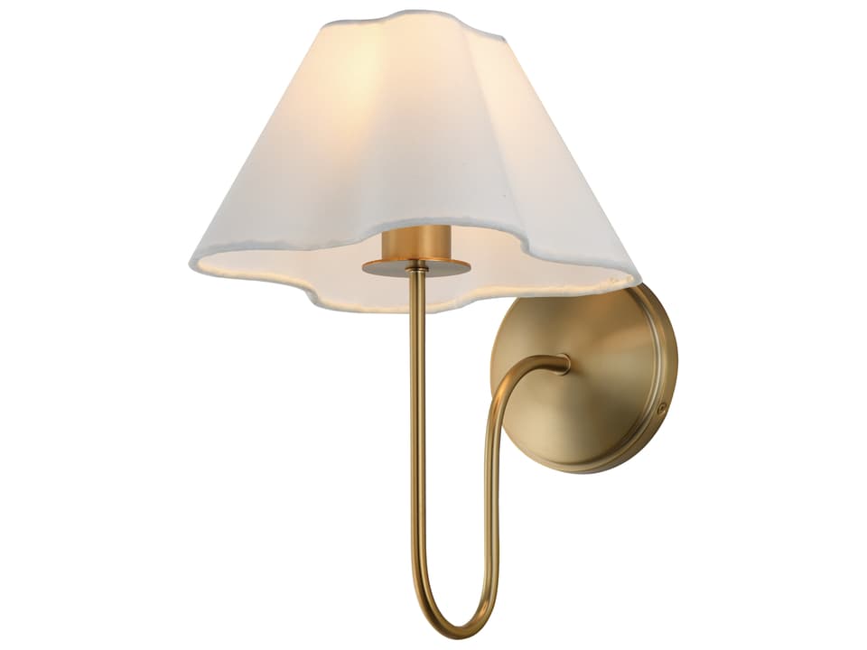 Saxon 1-Light Wall Sconce in Natural Aged Brass with White Fabric Shade
