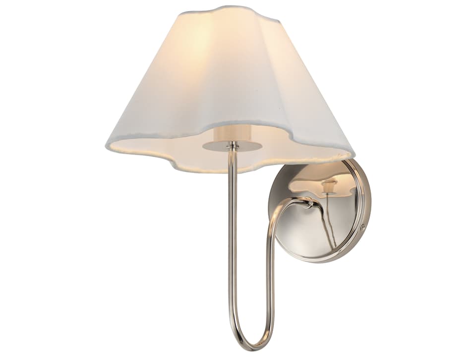 Saxon 1-Light Polished Nickel Wall Sconce with White Fabric Shade